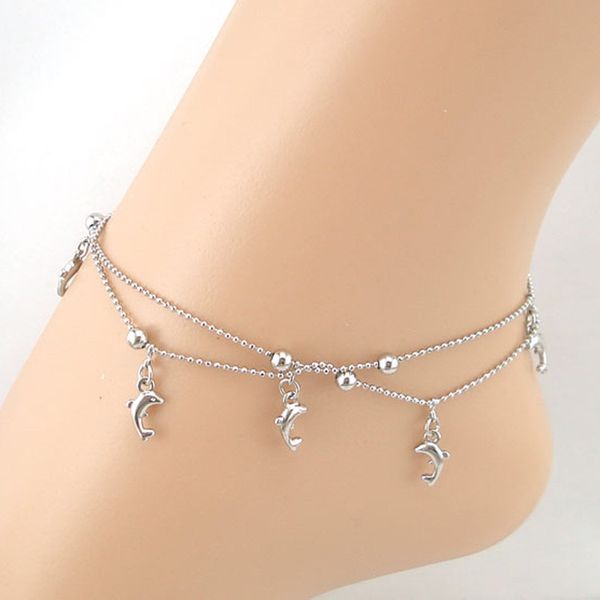 

2020 new womens dolphin fish women chain anklet bracelet sandal beach foot jewelry, Red;blue