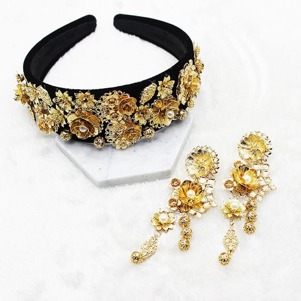 Neue Mode Goldene Sonnenblume Blatt Krone Barock Prom Haarband Perle Haarschmuck Hochzeit Tiara Zubehör Geschenk Für Frauen Party C19041703