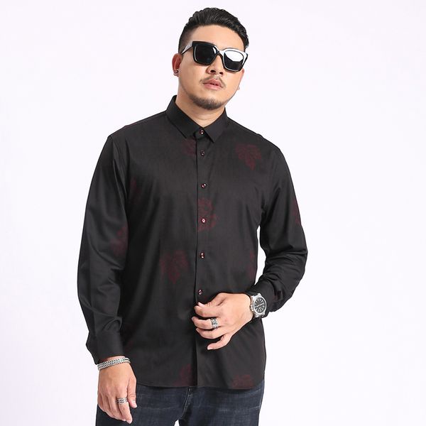 

men's shirts plus size tree leaf pattern cotton dress male long sleeve slim fit business casual shirt, White;black