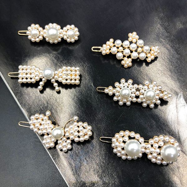 

2019 new style imitation pearl hairpin women's bow frog clip alloy retro hair accessories liu seaside clip european american gift, Golden;silver