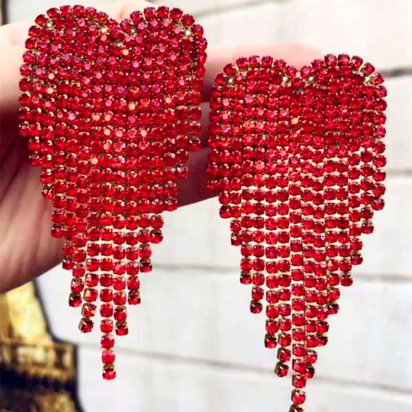 

new arrival shiny red rhinestone angle heart charm dangle earrings for women fashion jewelry trendy collection accessories, Silver