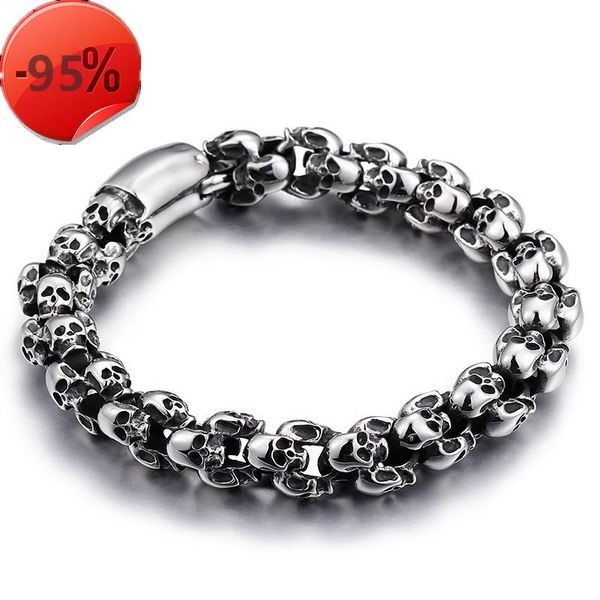 

vintage titanium skull men bracelet fashion jewelry wholesale from luxury designer high-quality material exquisite craftsmanship no fading, Black