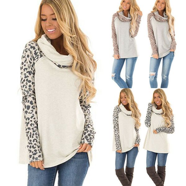 

womens 2019 autumn warm long sleeve leopard print sweater ladies sweatshirt jumper pullover blouse female blouse, Black