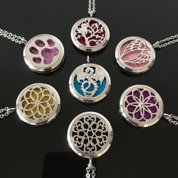 

more style silver print owl tree essential oil perfume aroma locket pendant necklace diffuser necklace with 20'' steel chain