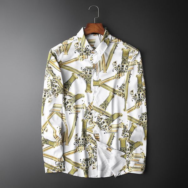 

new 2020 men digital high luxury vintage flowers fashion cotton casual shirts shirt pocket long-sleeves s 2xl #n250, White;black