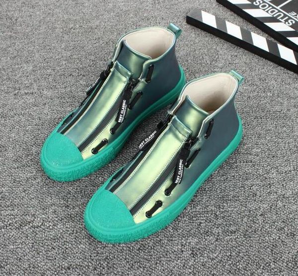 

nice autumn new street cool men youth special dazzling color zippers leather casual shoes man trend shoes man loafers, Black