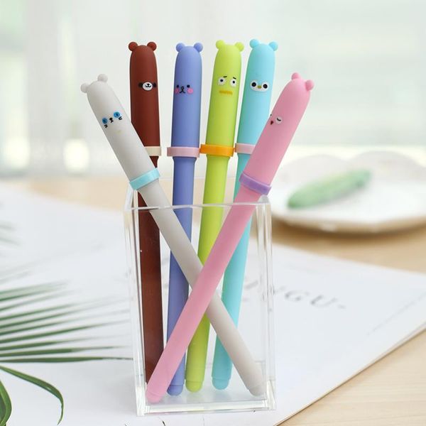 

12pcs candy colored bear gel pen cool cute school accessory korean office supplies kawaii stationery exam signature tool thing