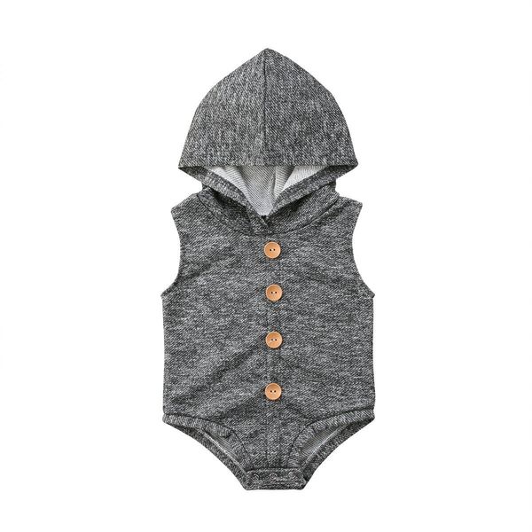 

baby boys hooded sleeveless button bodysuit, White