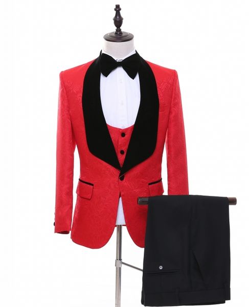 

red men suits wedding groom tuxedos with black shawl lapel slim fit man prom wear blazer 4 pieces (jacket+pants+vest+bow tie, Black;gray