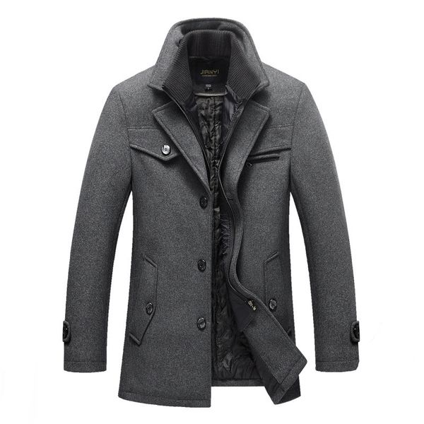 

winter coat men new fashion double collar windproof thicken woolen coats mens outwear winter jacket thick warm parka 5xl clothes, Black