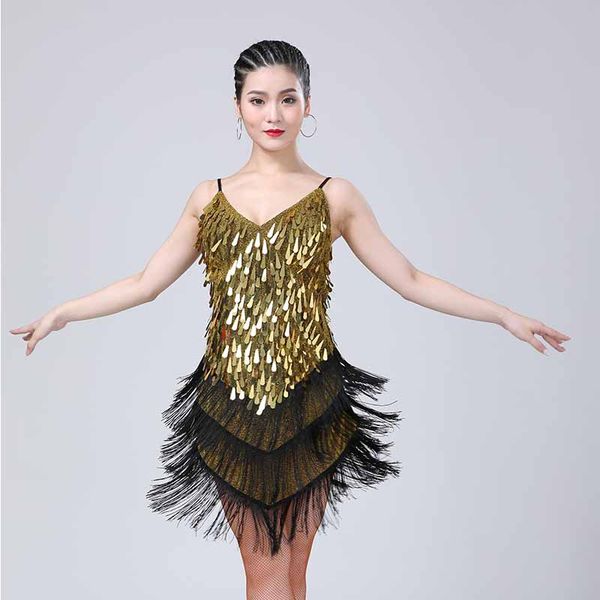 

latin dance dress for ladies dance tassel sequin suit women ballroom dancing costume cha cha rumba samba garments py175, Black;red