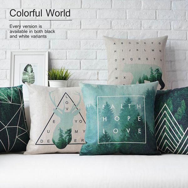 

nordic geometry green forest deer pillow animal cushions thick linen pillowcase sofa cushion home decorative pillows