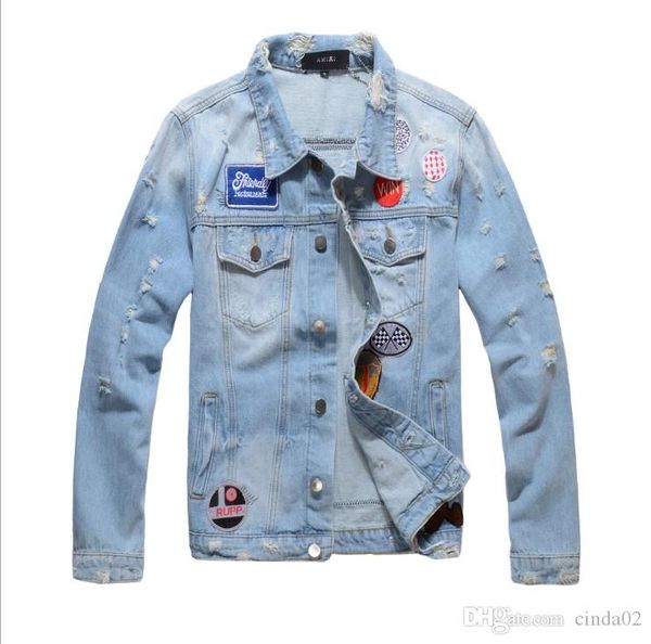 

мужская мода джинсовые куртки синий жетоны рваные джинсовые куртки high street designer пальто для мужчин, Black;brown