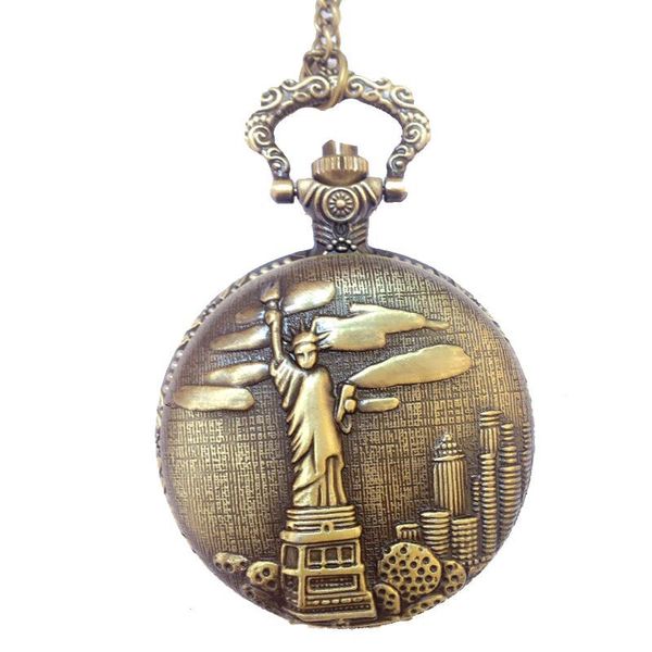 

bronze carved "statue of liberty " fashion exquisite classical pocket watch with arabic numerals, Slivery;golden