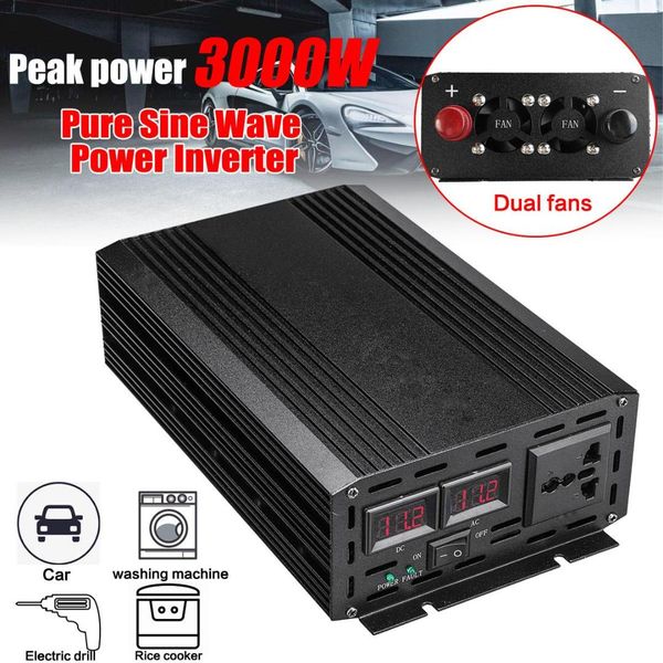 

autoleader car inverter 3000w dc 12v to ac 220v pure sine wave digital display solar power inverter converter adapter charger