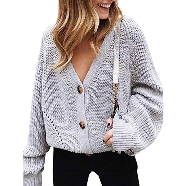 

women's knits & tees solid loose long sleeve outwear party autumn winter warm shopping casual button knit v neck women cardigan, White