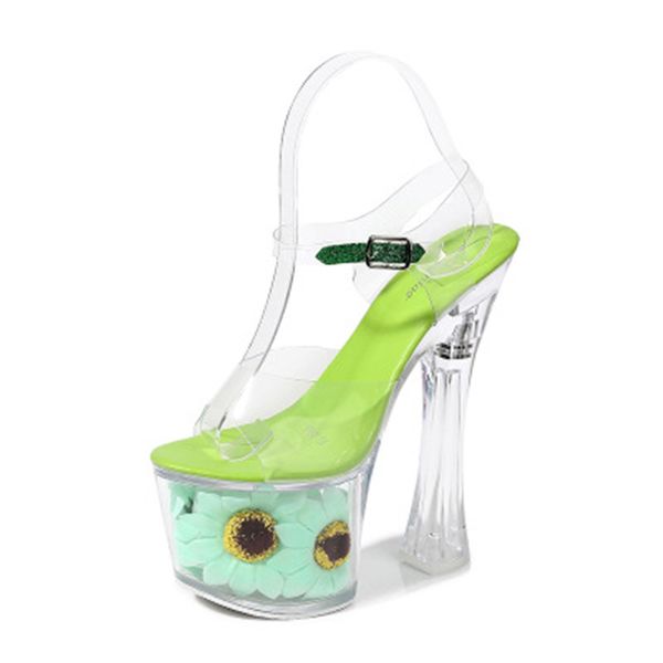

superb heel shoes sunflower thick heel thin waterproof platform 17 cm sandals transparent crystal wedding shoes, Black