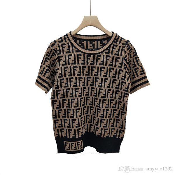 

409 2019 летний бренд тот же стиль свитер пуловер обшитый панелями круглый вырез с коротким рукавом обычная выпускная мода женская одежда ця, White;black