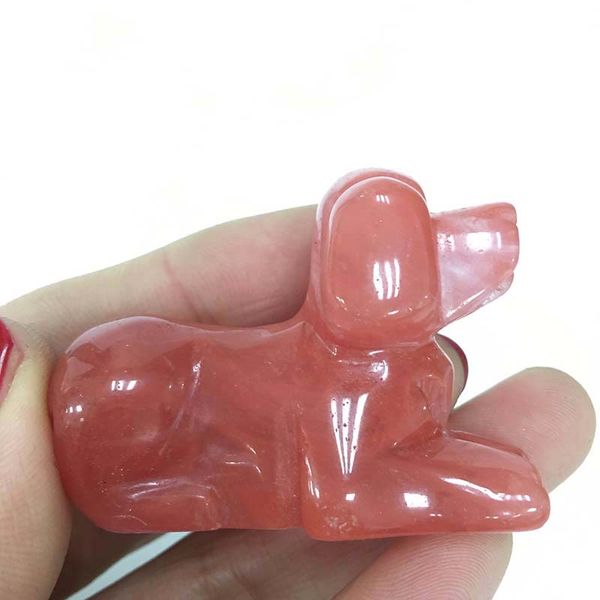 

wholesale natural red melting crystal dog shape stone hand crafted realistic healing animal gemstone for gift home decor craft r