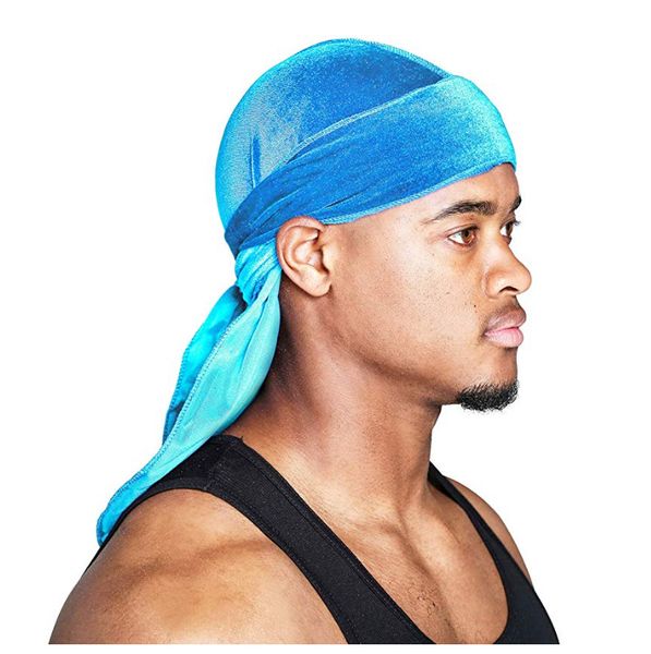 

fashion velvet men's satin durags bandana turban wigs me durag long-tail pirate hat headband pirate hat hair accessories, Blue;gray