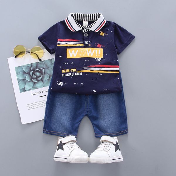 

baby boy summer suit baby boy рубашка с коротким рукавом + джинсы прохладные джинсовые шорты комплект летний костюм 1-4 лет, White
