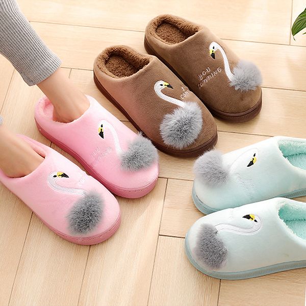 

cartoon 3d flamingo women winter home slippers slip on winter warm house shoes men indoor bedroom floor slippers zapatilla mujer, Black