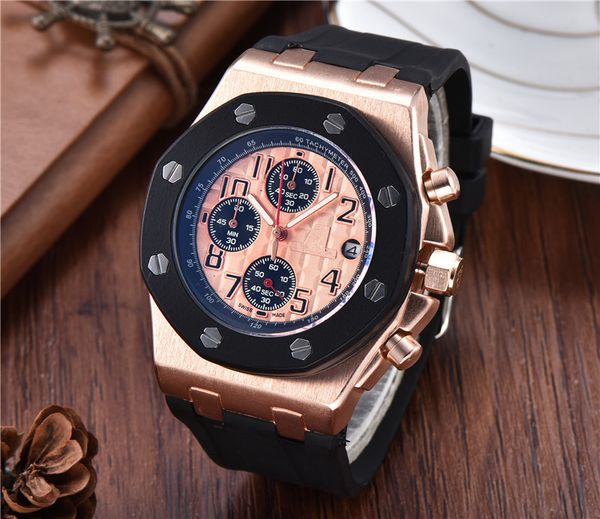 

quartz satch 46mm brand luxury luxury watches strap mens high-quality popular wristwatches dial rubber watch ouugj, Slivery;brown
