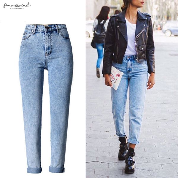 

зима твердая wash женский boyfriend jeans сыпучие женщины синий высокой талией джинсовой для midweight дамы узкие джинсы женщина мамы джинсы, Blue