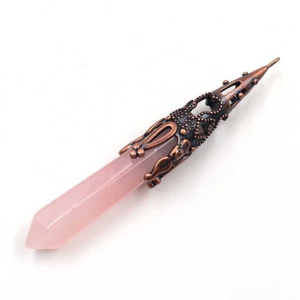 

10 шт шестигранный prism зеленый бирюзовый камень кулон кристалл аметиста copper plated для партии подарка jewelr, Silver