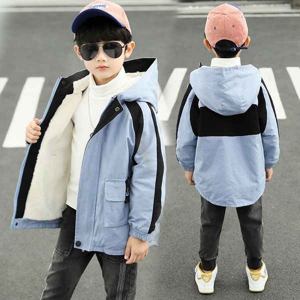 

children's clothing boy's new jacket winter windbreaker baby thick cotton coat warm plus velvet outwear, Blue;gray