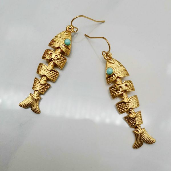 

fashion letter earrings real gold plated fish fishbone earrings brand, Silver
