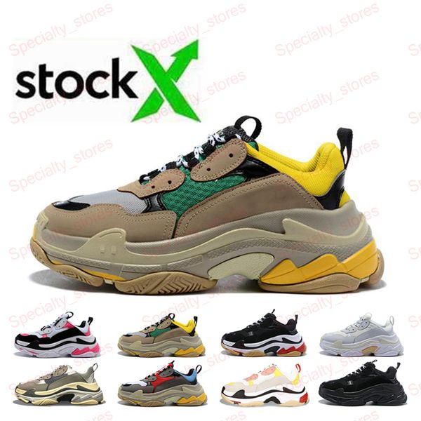 

designer triple s shoes cream yellow men women green red grey black white triple-s casual sneakers increasing leather dad shoes