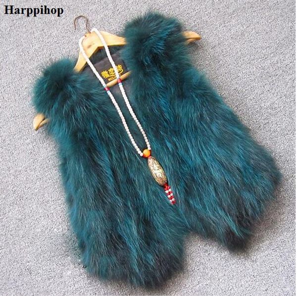 

real raccoon fur vest women's fur vest short design casual natural coat gradient color outwear ing, Black