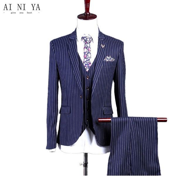 

мужские костюмы модельера мужские костюмы мужчин свадьба полоса royal blue 3 шт пальто + брюки + жилет, White;black