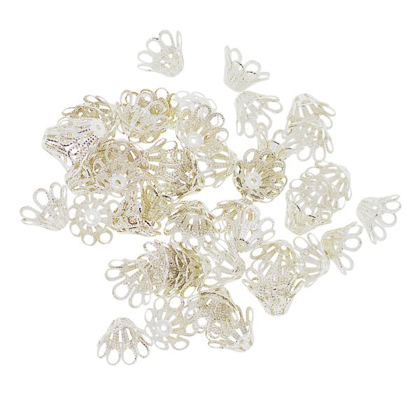 

100x filigree silver flower end caps bracelets necklace beads caps tassel