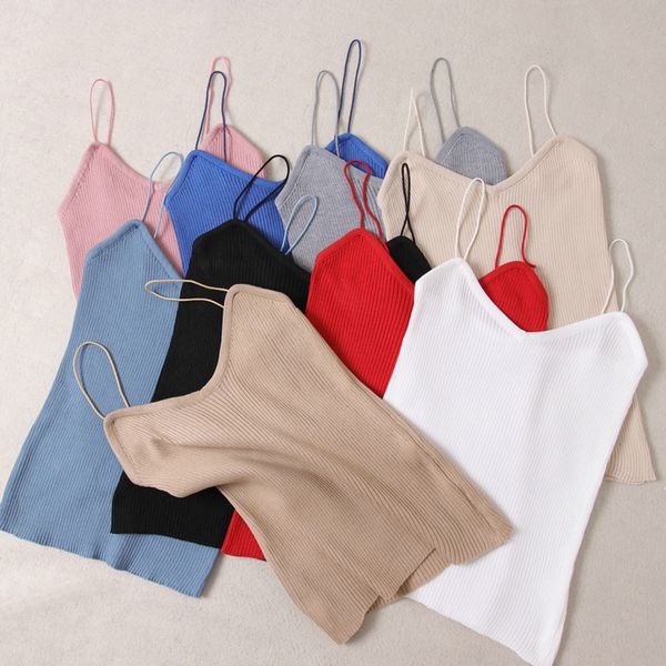 

fashion solid sling soft elasticity sleeveless vest knitting casual t-shirt for womens comfortable dating, Black;blue
