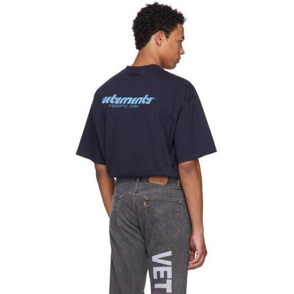 

20ss luxury europe france vetements vintage navy blue logo tshirt fashion mens designer t shirts women clothes casual cotton tee, White;black
