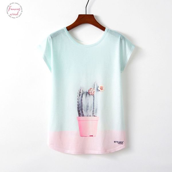 

summer women t shirt новость печати harajuku kawaii ницца стиль cactus печать тенниска нового короткий mouw tops mate  l xl, White