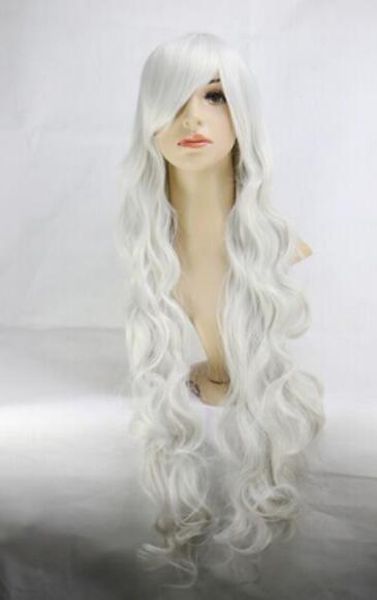 

+ 80 cm cos cosplay wig anime costume long curly synthetic hair sliver white wigs, Black;brown