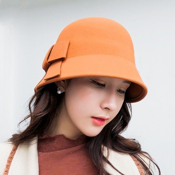 

seioum 100% wool mother gift lady grade banquet formal hats women winter pure wool felt bowknow fedora hat ly191228, Blue;gray