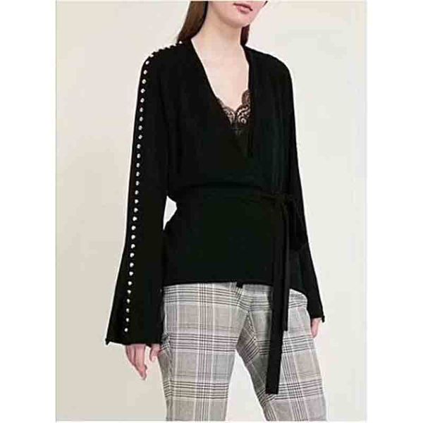 

women sweater 2019 autumn /winter v neck flare sleeve wool cashmere coat knit sweater women with belt, White;black