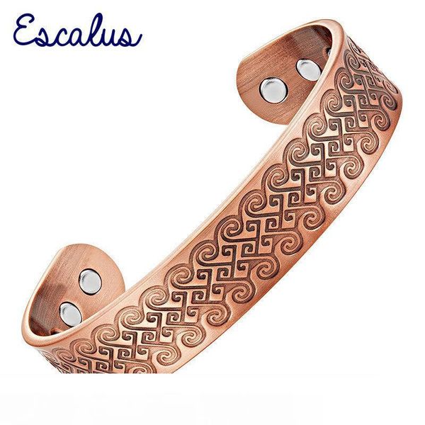 

escalus vintage pure copper magnetic bangle for men energy bracelet healing fashion charm bangles new jewelry wristband mx190727, Black