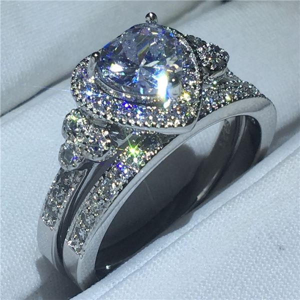 Forma choucong Coração Vintage Promise Ring define diamante 925 prata esterlina noivado casamento anéis da faixa por Mulheres Jóias