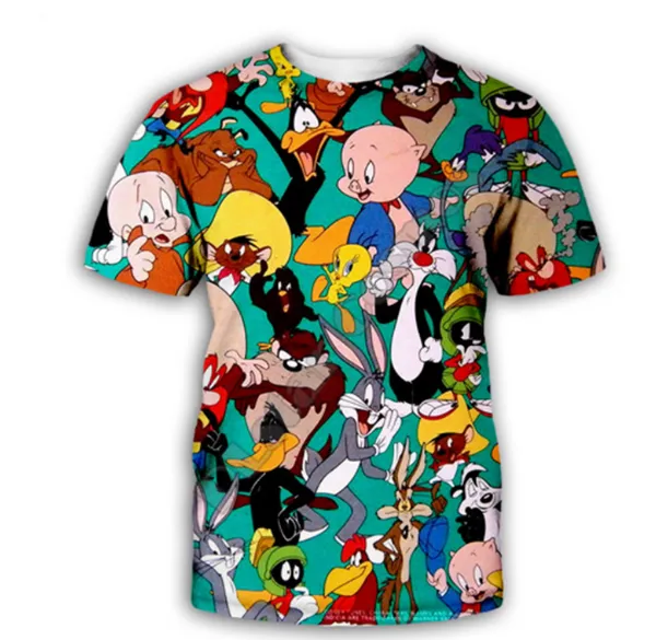

2019 cartoon bugs bunny looney tunes new psychedelic t-shirt men women printing 3d t shirt boys casual harajuku o-neck short-sleeved q1092, White;black