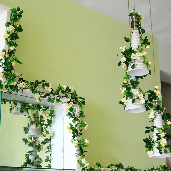 

230cm/ 91in simulation silk rose wedding decorations artificial flowers arch decor lvy vine green leaves garland wall a4344