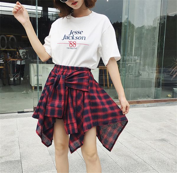 

женщины юбки женская 2019 plaid юбки vintage высокой талией карманный лук пояс sexy юбка узелок новый boho summer lady асимметричный faldas, Black