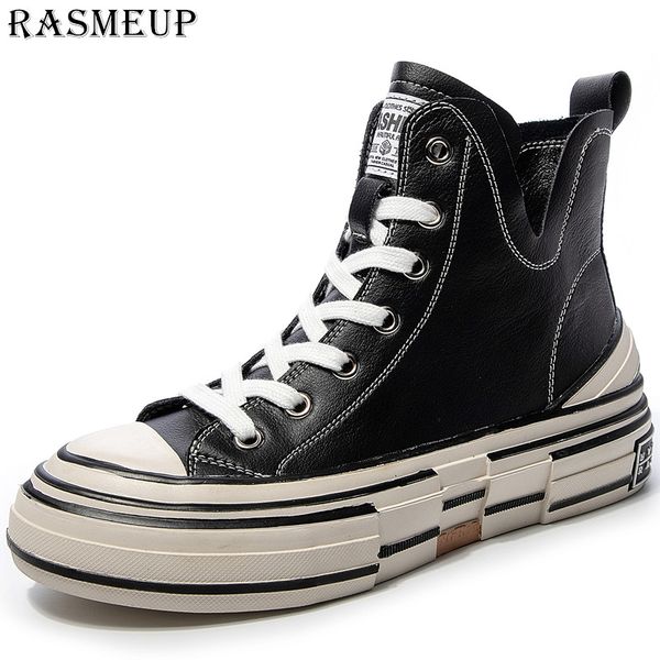 

rasmeup genuine leather women's flat platform sneakers 2019 fashion brand breathable women trainers ladies shoes rubber footwear, Black