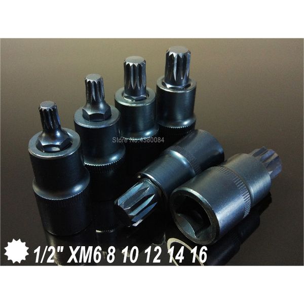 

6sizes torx screwdriver bits 1/2" socket adapter motor/car 12 point spline screw driver bits 55mm power hand tools xm6-16(mm