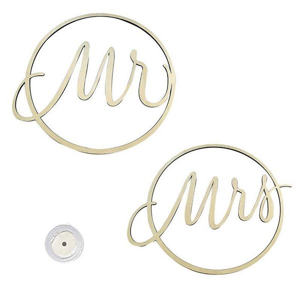 

mr & mrs wedding chair signs floral hoop calligraphy wooden hanging circle set