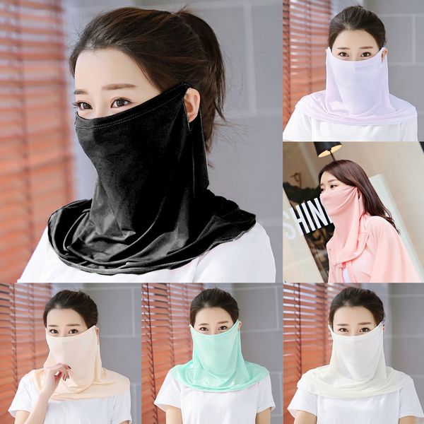 

vj6al new handkerchief scarf veil mask silk chiffon women outdoor windproof half face dust face scarf party masks, Black